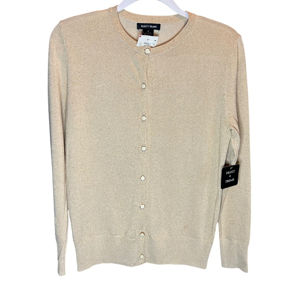 SELECT + TREND Lightweight Metallic Knit Cardigan Sweater Size‎ S LT BEIGE